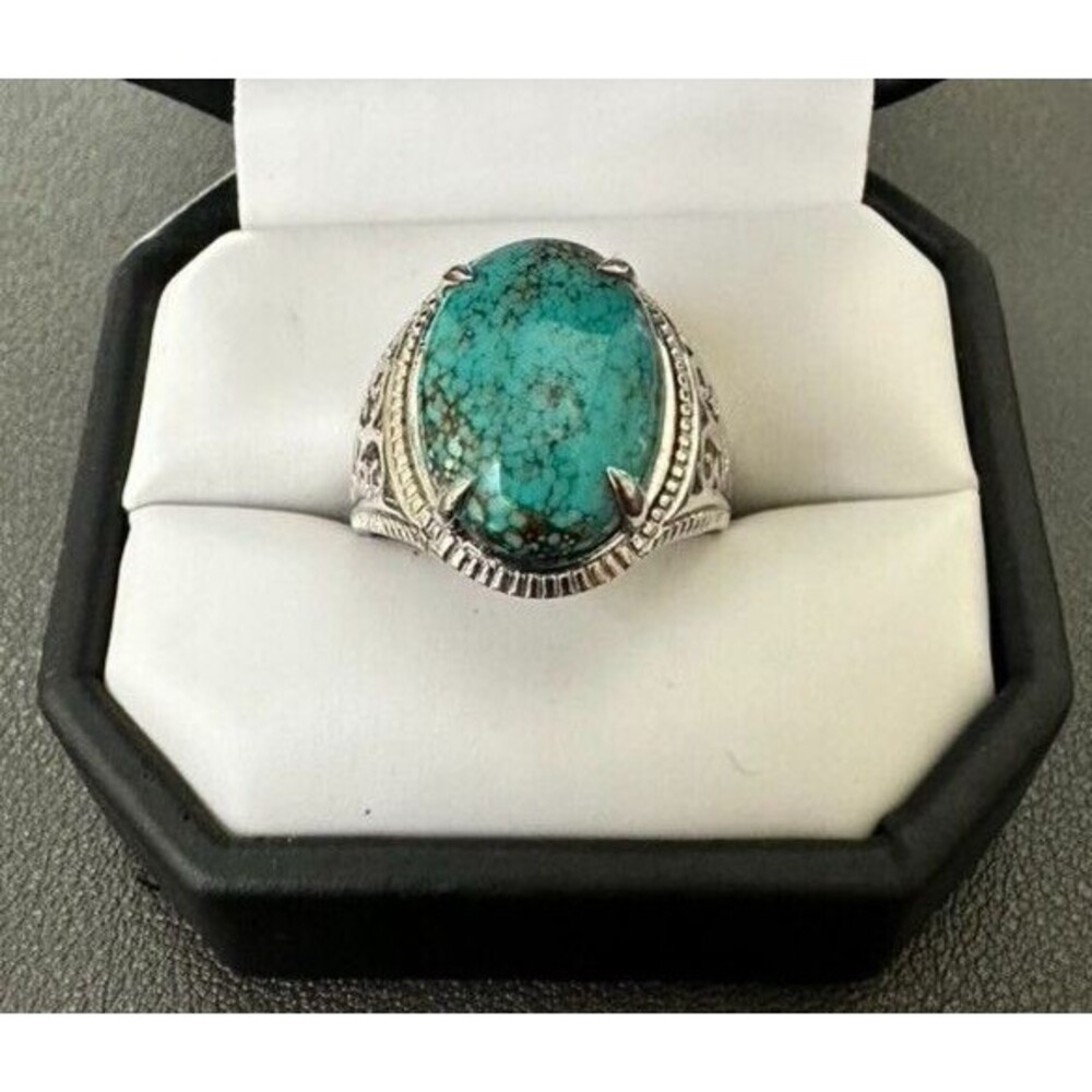 HAROLD TRUJILLO Sterling Silver Turquoise Ring Size 10 - Signed HT 925